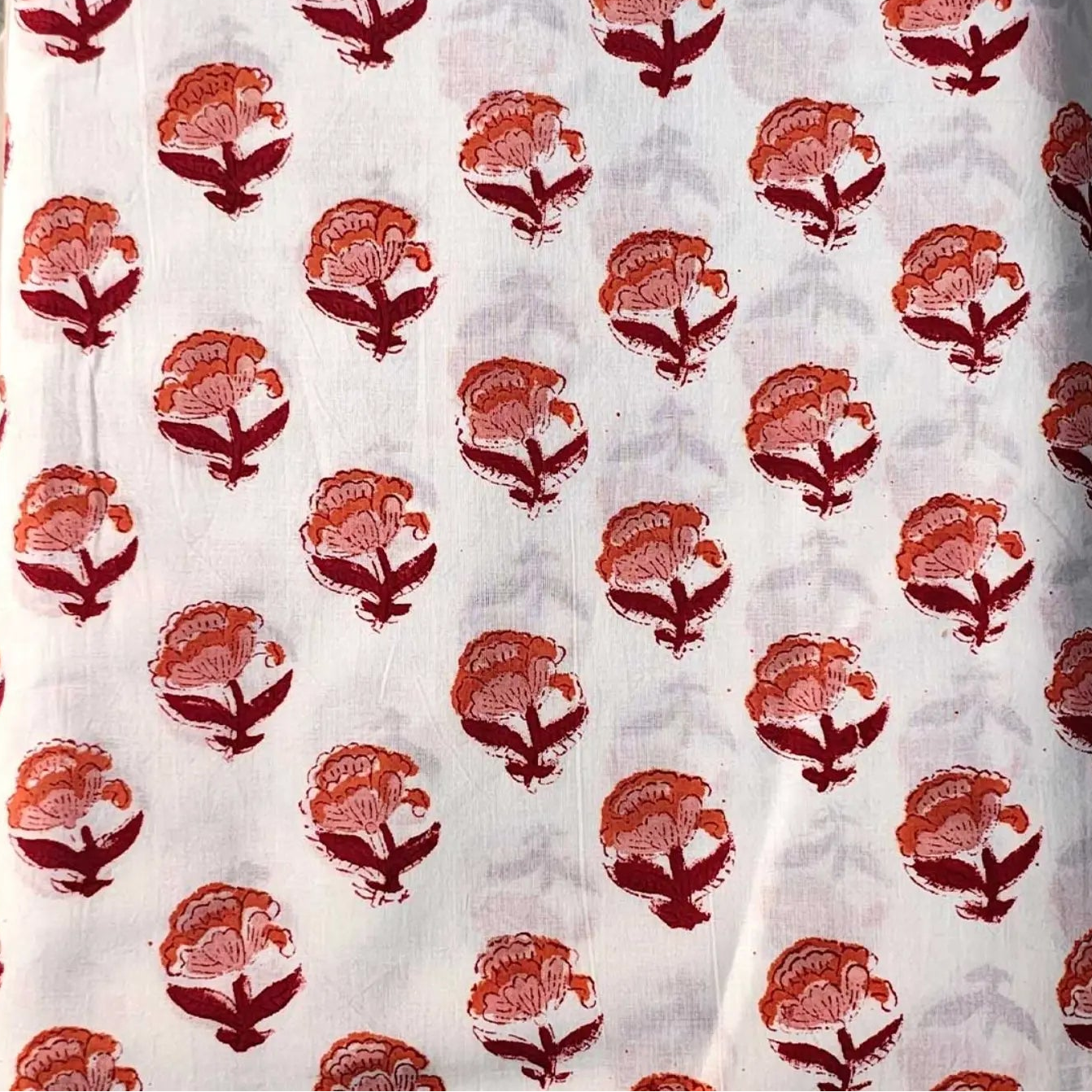 Sanganeri Hand Block Print Cotton Fabric – White Floral Print