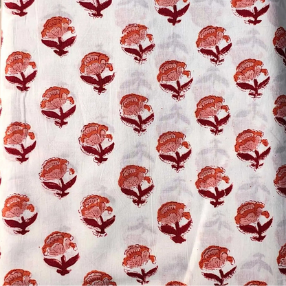 Sanganeri Hand Block Print Cotton Fabric – White Floral Print