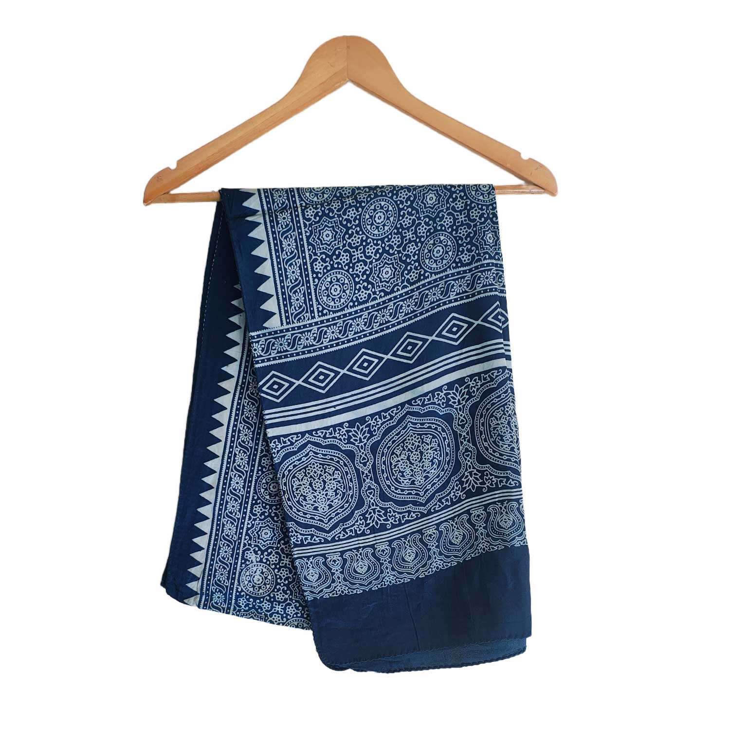 Ajrakh Hand Block Print Navy Color Viscose Stole | Traditional Geometric Print | L220 X W55 cm