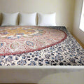 Kalamkari Block Printed Cotton Bedsheet with Floral and Traditional Motifs – 238 x 238 cm