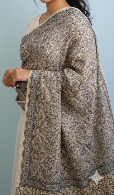 Handcrafted Kalamkari Cotton Stole – Indigo Paisley Tribal Print