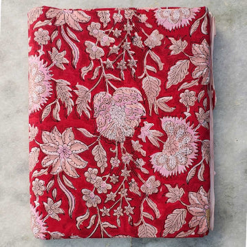 Handmade Bagru Print Textile –  Red Floral Print Cotton Material