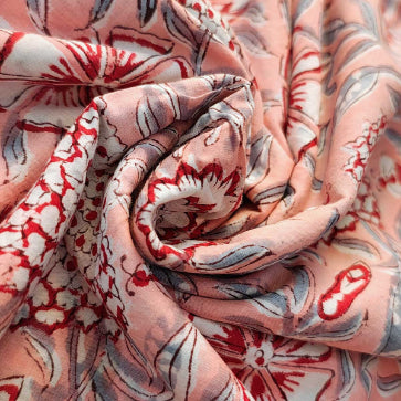 Handmade Bagru Print Textile –  Baby Pink Floral Print Cotton Material