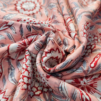 Sanganeri Hand Block Print Cotton Fabric – Baby Pink Floral Print
