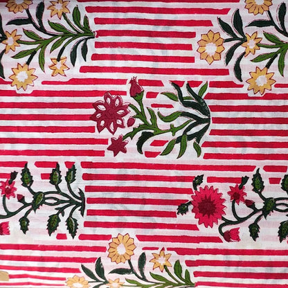 Sanganeri Hand Block Print Cotton Fabric – Dark Pink Floral Print
