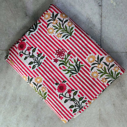 Sanganeri Hand Block Print Cotton Fabric – Dark Pink Floral Print