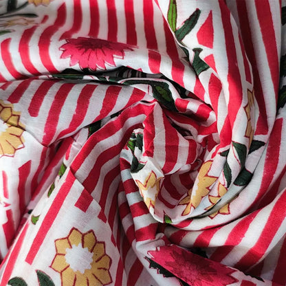 Sanganeri Hand Block Print Cotton Fabric – Dark Pink Floral Print
