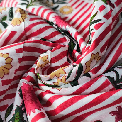 Sanganeri Hand Block Print Cotton Fabric – Dark Pink Floral Print