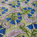 Sanganeri Hand Block Print Cotton Fabric – Green Floral Print