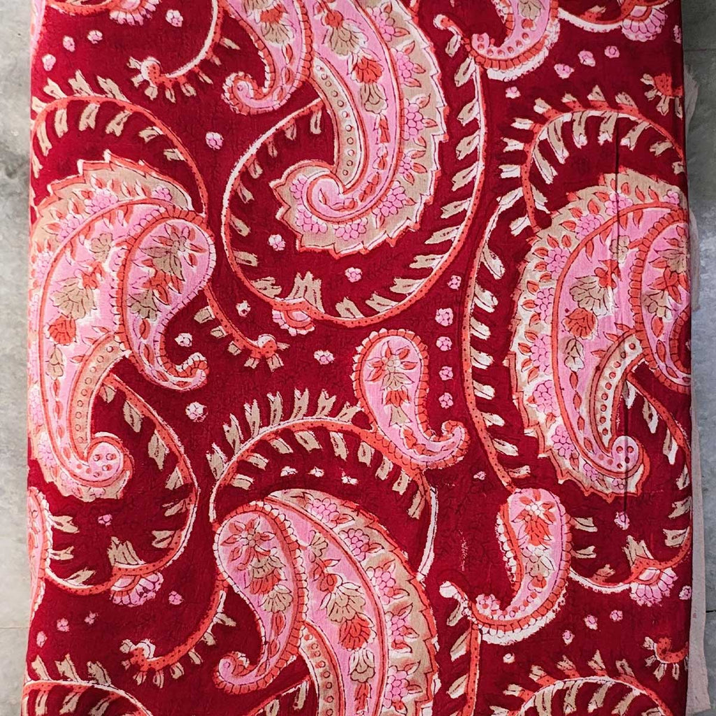 Handmade Bagru Print Textile – Red Floral Print Cotton Material