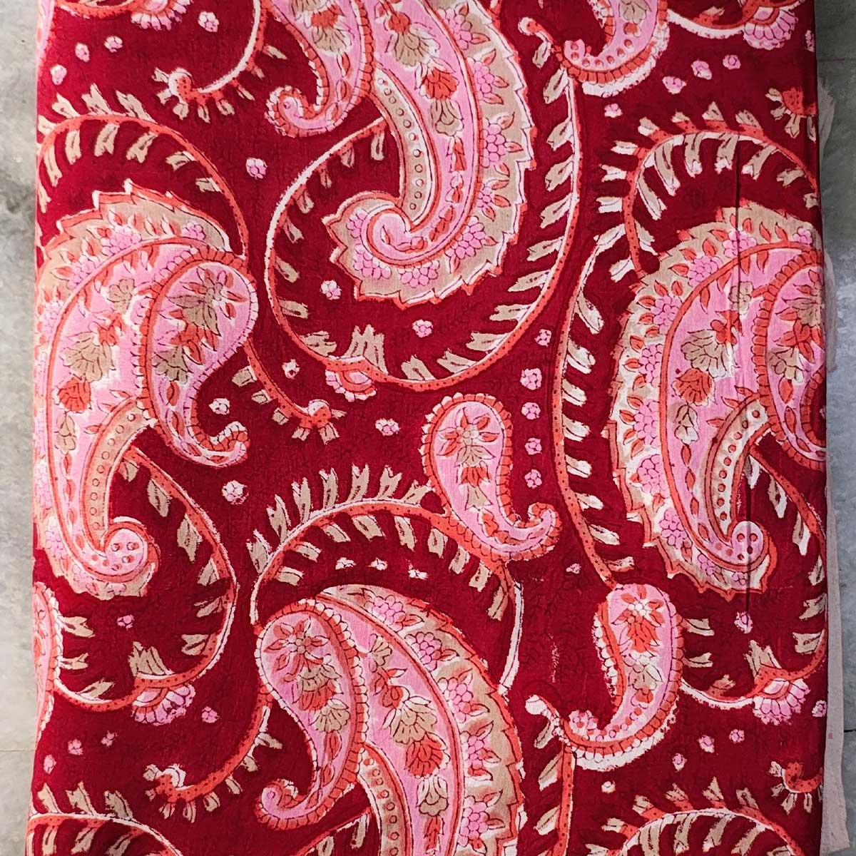 Handmade Bagru Print Textile – Red Floral Print Cotton Material
