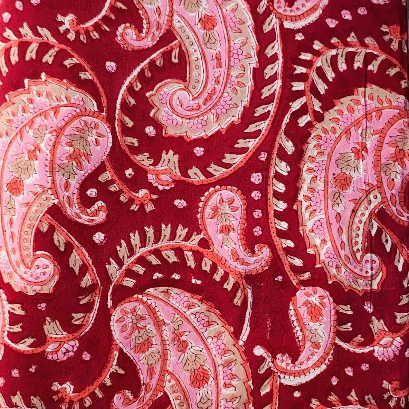 Sanganeri Hand Block Print Cotton Fabric – Red Floral Print