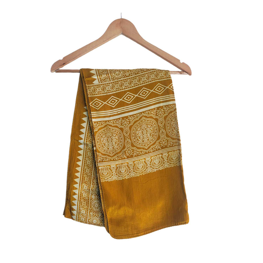 Ajrakh Hand Block Print Yellow Color Viscose Stole | Traditional Geometric Print | L220 X W55 cm