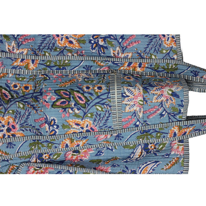 Handmade Block Print Cotton Quilted Tote Bag – Blue Floral