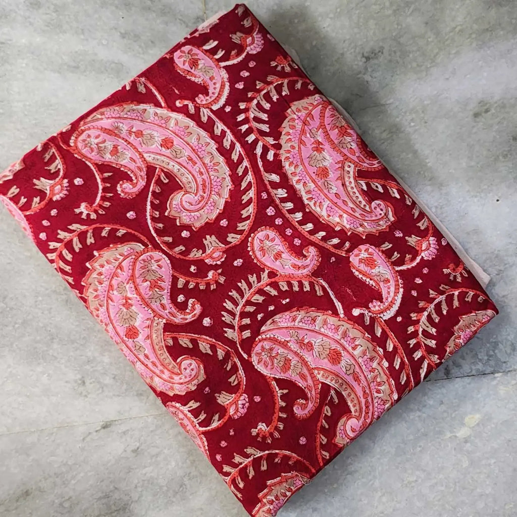 Sanganeri Hand Block Print Cotton Fabric – Red Floral Print