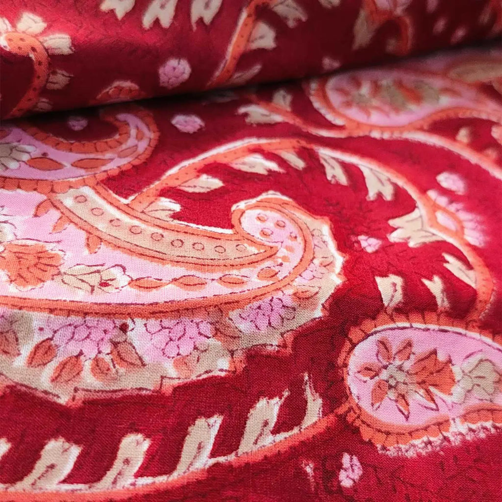 Sanganeri Hand Block Print Cotton Fabric – Red Floral Print