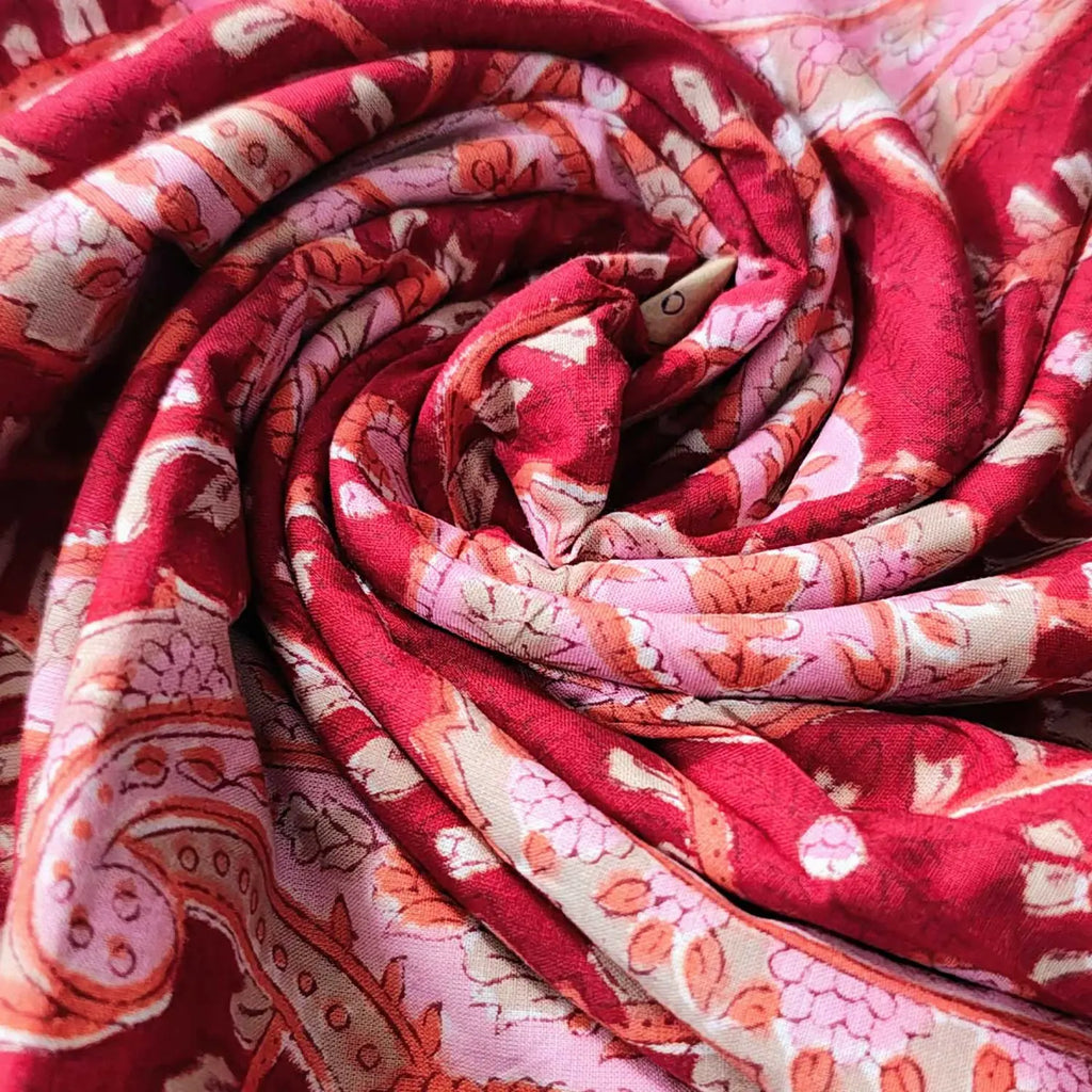 Sanganeri Hand Block Print Cotton Fabric – Red Floral Print