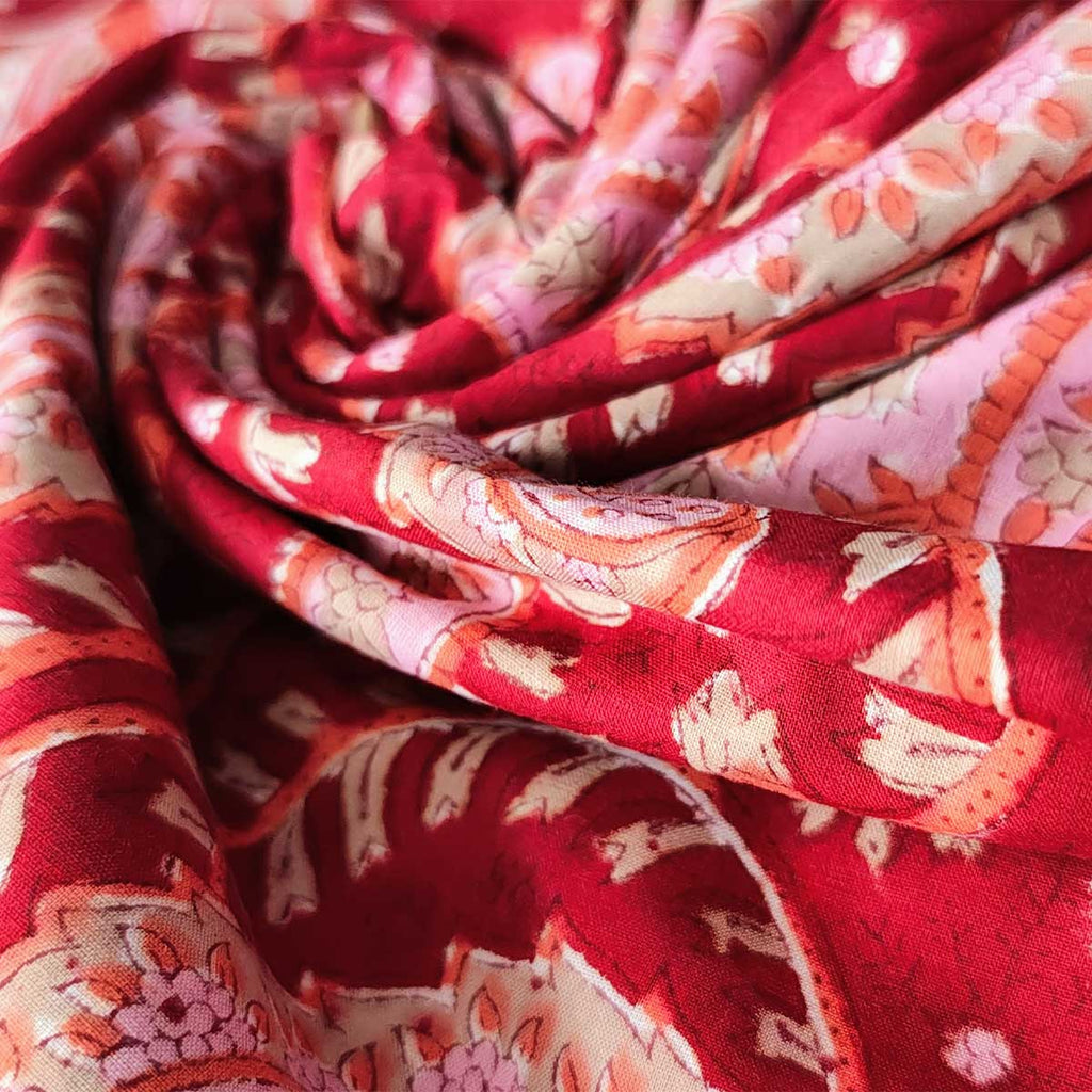 Handmade Bagru Print Textile – Red Floral Print Cotton Material
