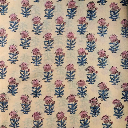 Sanganeri Hand Block Print Cotton Fabric – Beige Floral Print