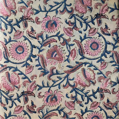 Sanganeri Hand Block Print Cotton Fabric – Beige Floral Print