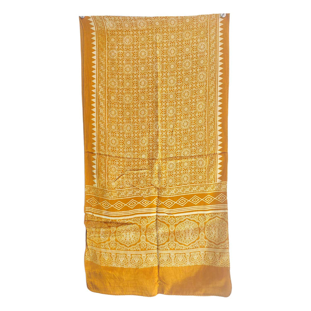 Ajrakh Hand Block Print Yellow Color Viscose Stole | Traditional Geometric Print | L220 X W55 cm