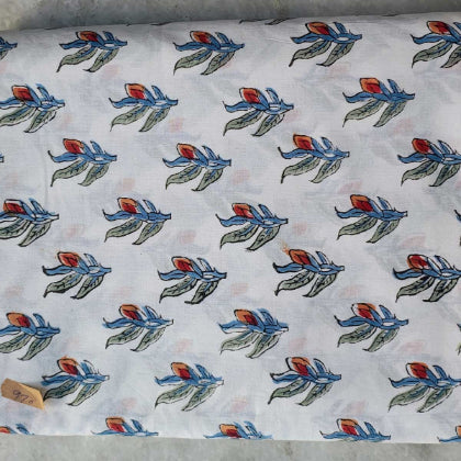 Handmade Bagru Print Textile –  White Floral Print Cotton Material