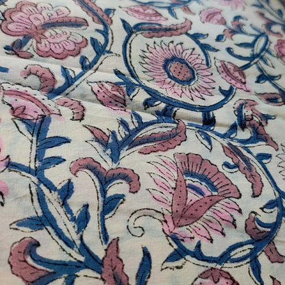 Sanganeri Hand Block Print Cotton Fabric – Beige Floral Print