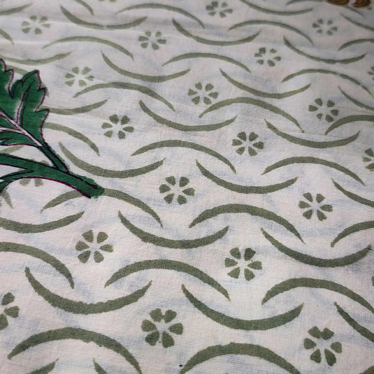 Sanganeri Hand Block Print Cotton Fabric – Beige Floral Print
