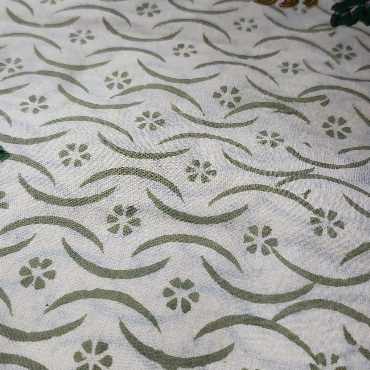 Sanganeri Hand Block Print Cotton Fabric – Beige Floral Print