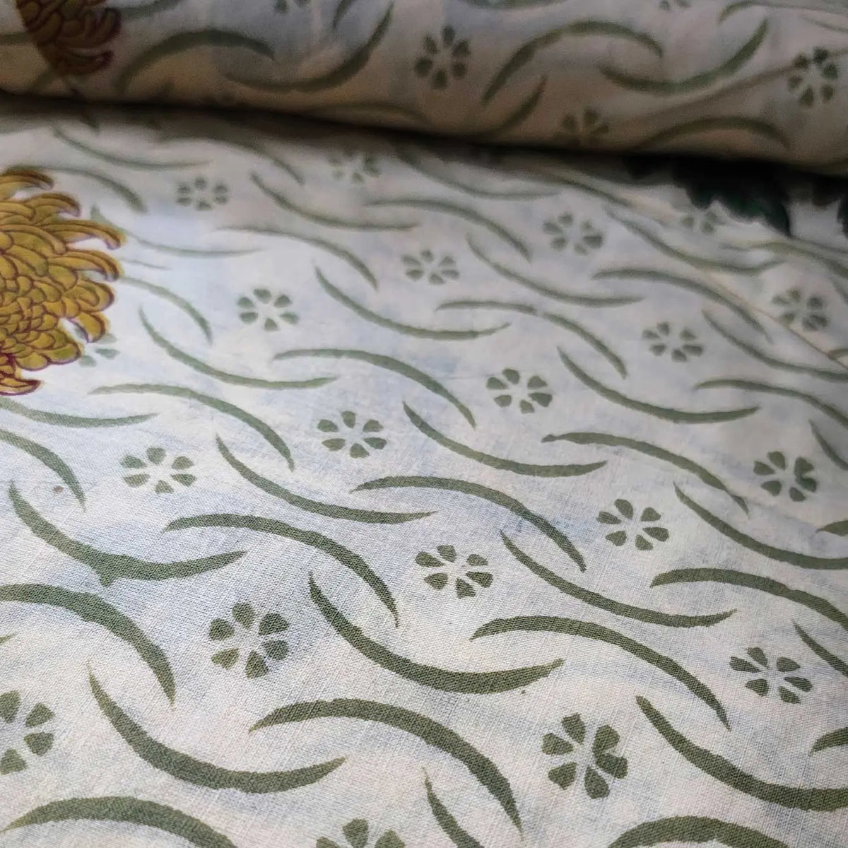 Sanganeri Hand Block Print Cotton Fabric – Beige Floral Print