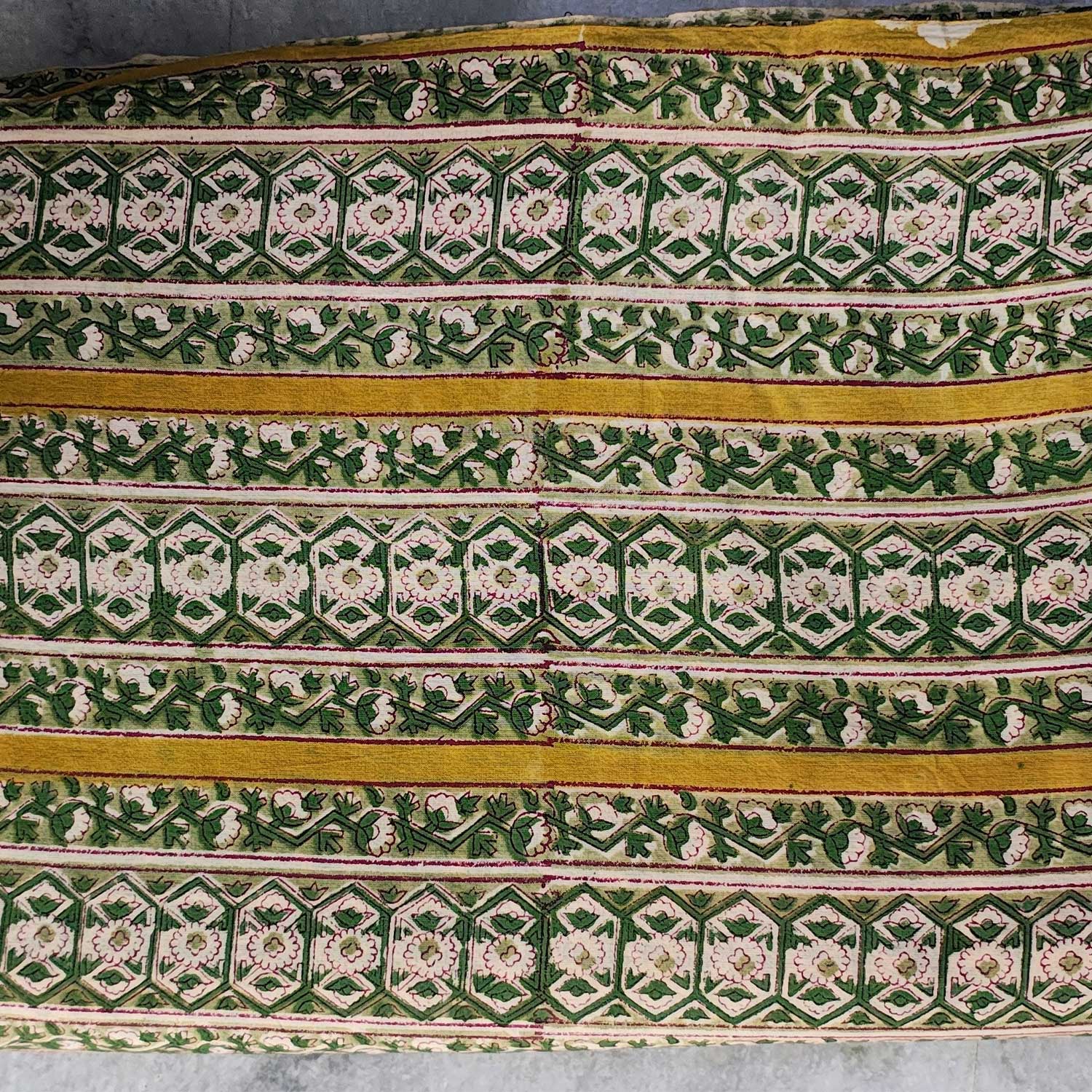 Handmade Bagru Print Textile – Green Floral Print Cotton Material