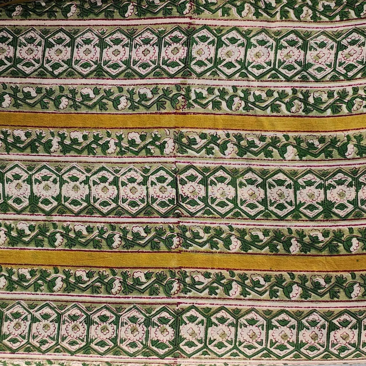Sanganeri Hand Block Print Cotton Fabric – Green Floral Print
