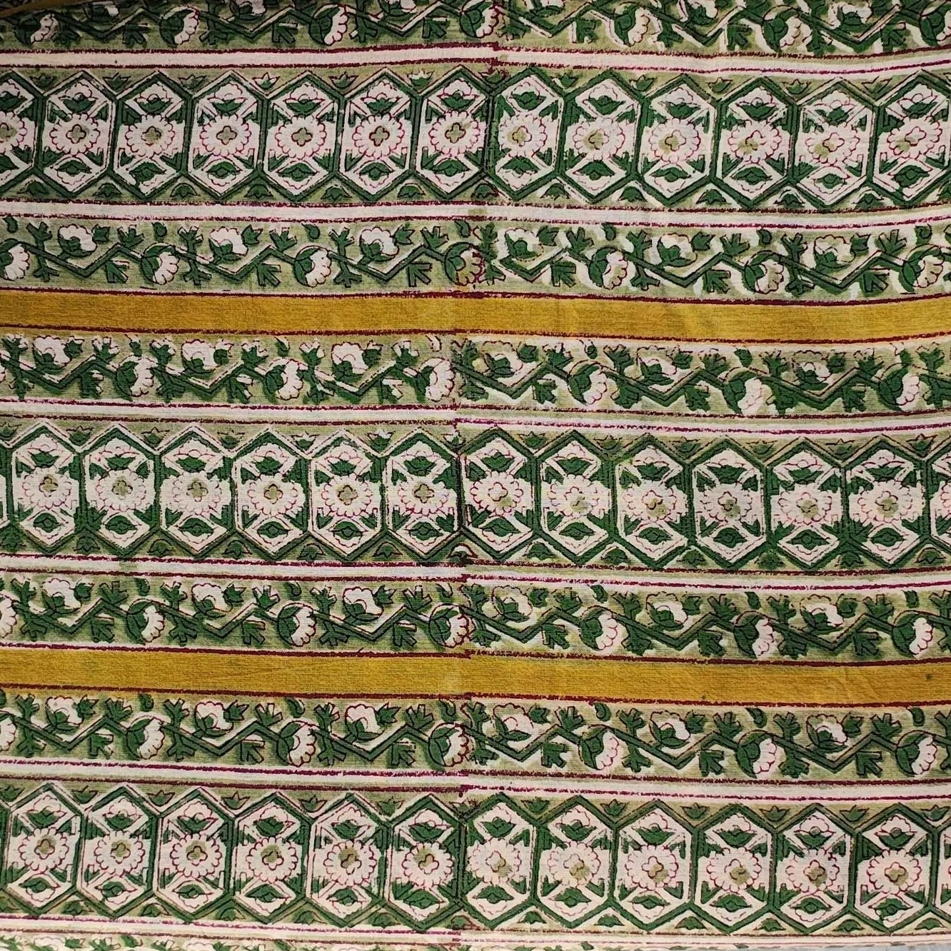 Sanganeri Hand Block Print Cotton Fabric – Green Floral Print