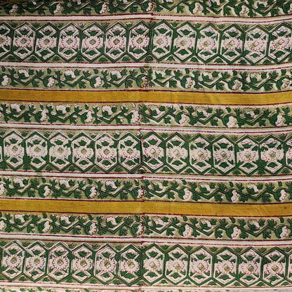 Sanganeri Hand Block Print Cotton Fabric – Green Floral Print
