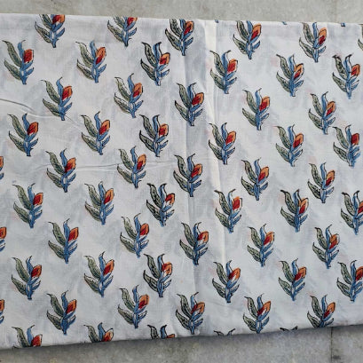 Handmade Bagru Print Textile –  White Floral Print Cotton Material