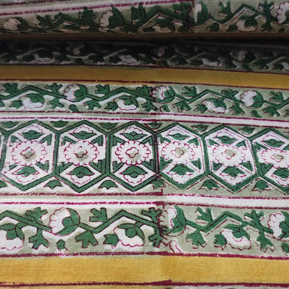 Sanganeri Hand Block Print Cotton Fabric – Green Floral Print