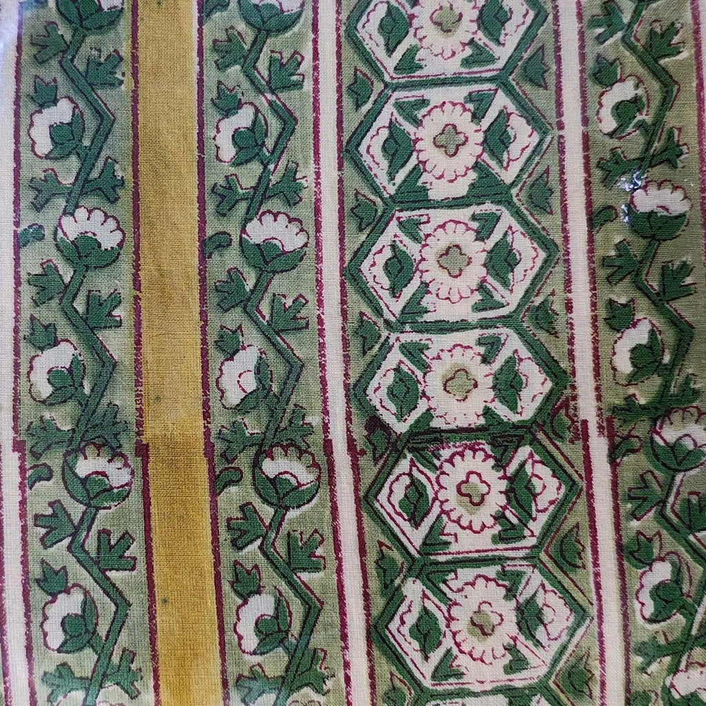 Sanganeri Hand Block Print Cotton Fabric – Green Floral Print