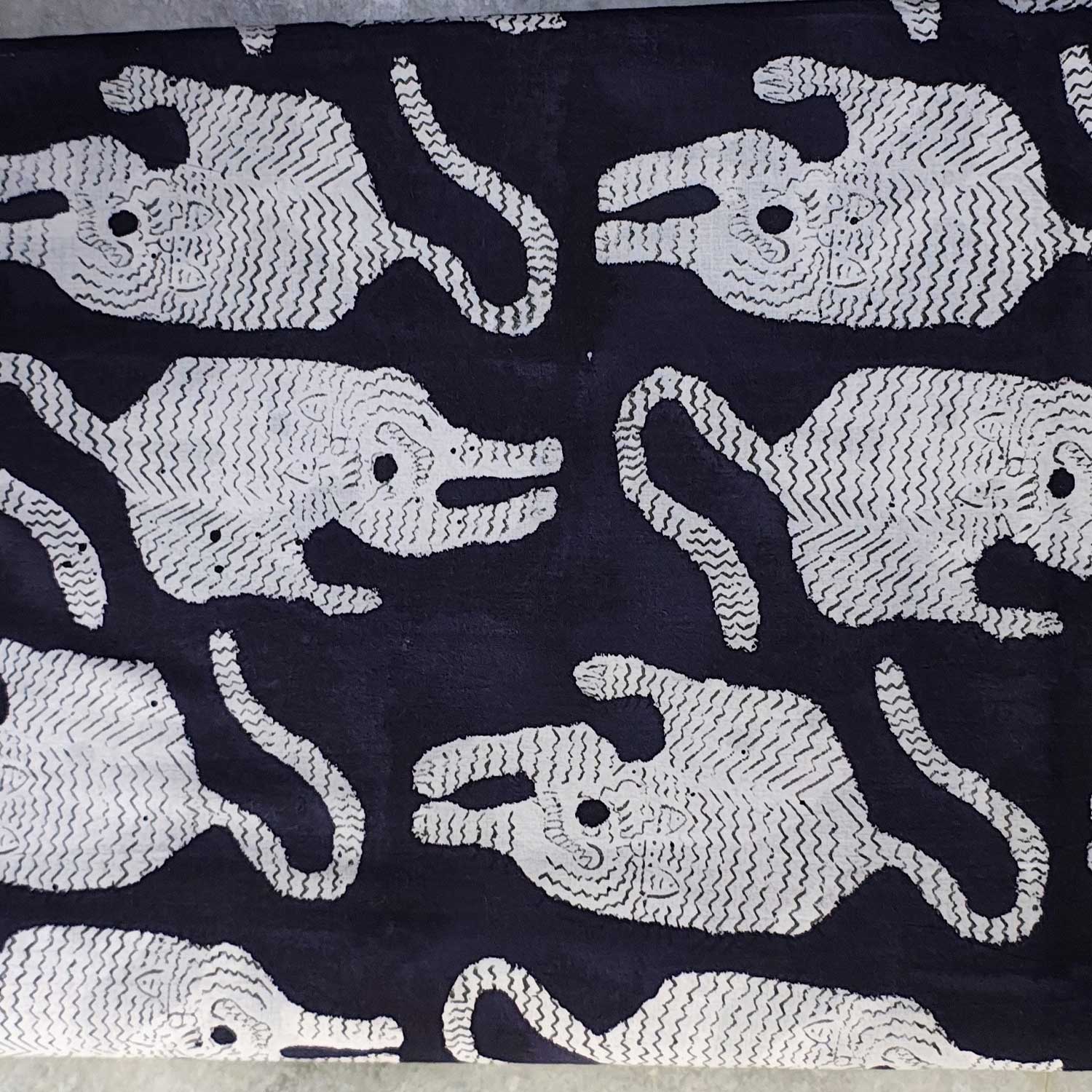 Handmade Bagru Print Textile – Black Tiger Print Cotton Material