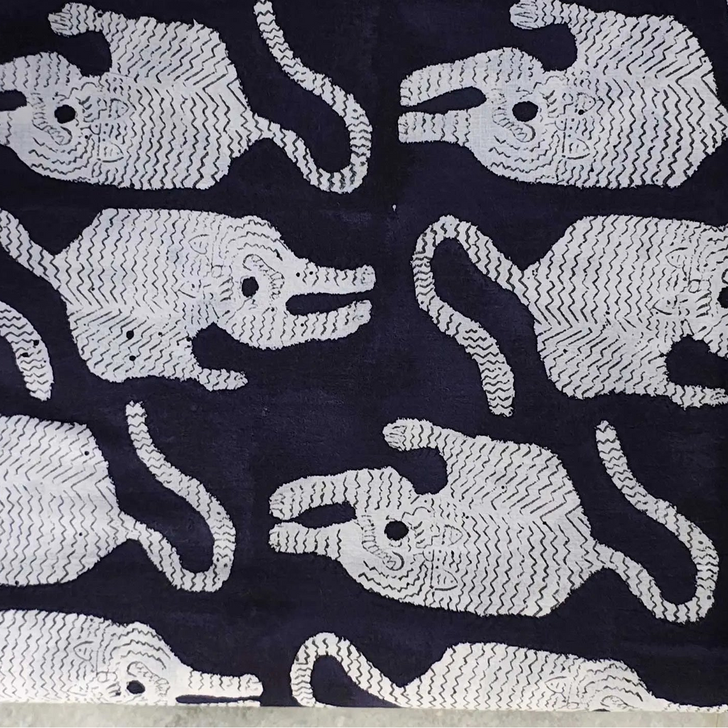 Sanganeri Hand Block Print Cotton Fabric – Black Tiger Print