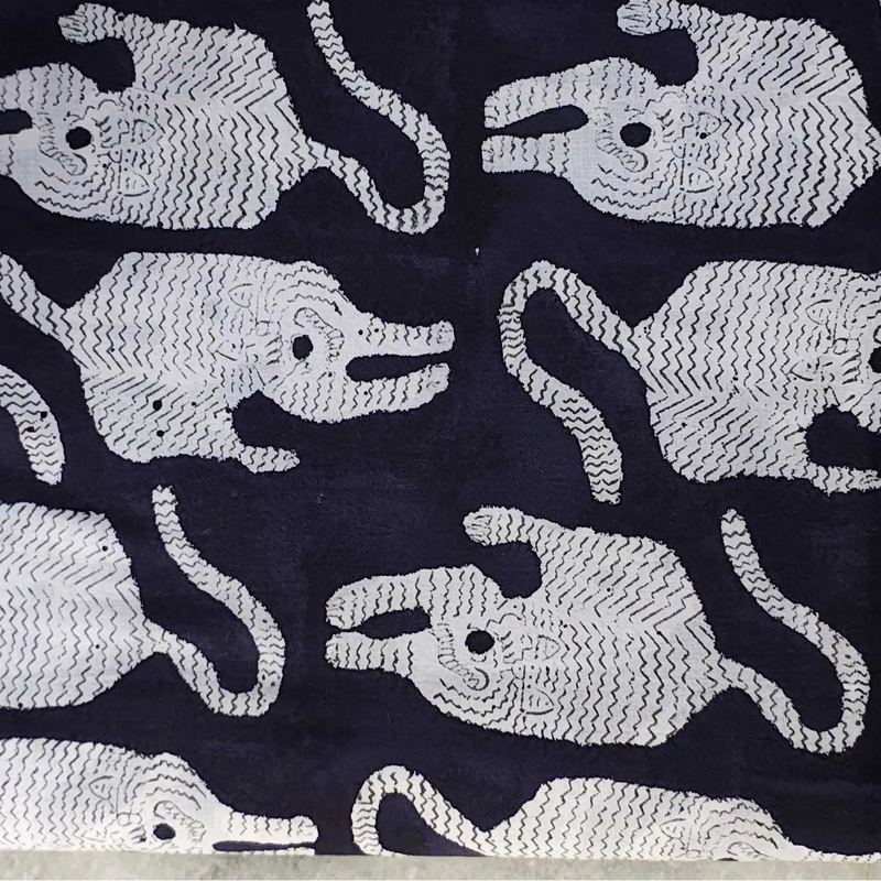 Sanganeri Hand Block Print Cotton Fabric – Black Tiger Print