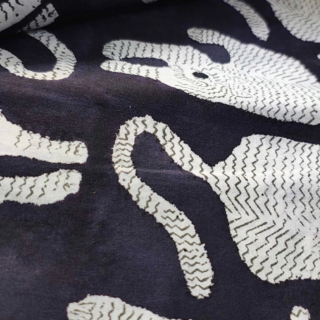 Sanganeri Hand Block Print Cotton Fabric – Black Tiger Print