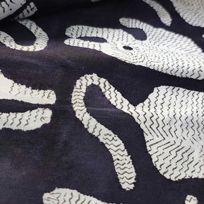 Sanganeri Hand Block Print Cotton Fabric – Black Tiger Print