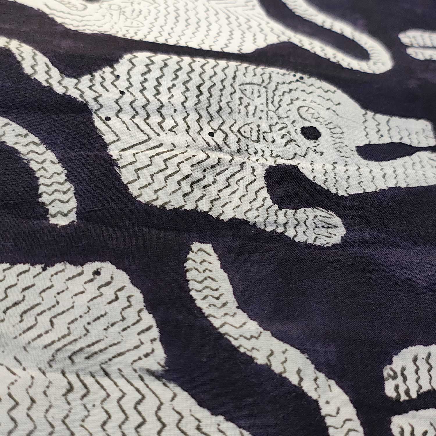 Handmade Bagru Print Textile – Black Tiger Print Cotton Material