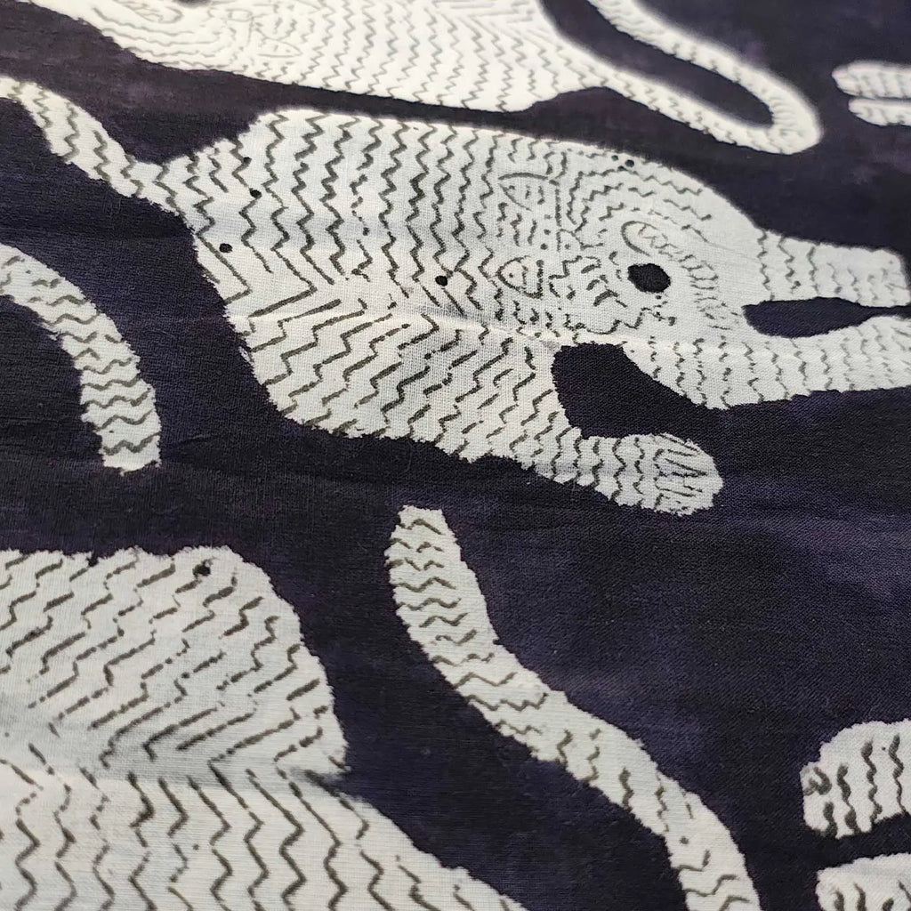 Sanganeri Hand Block Print Cotton Fabric – Black Tiger Print