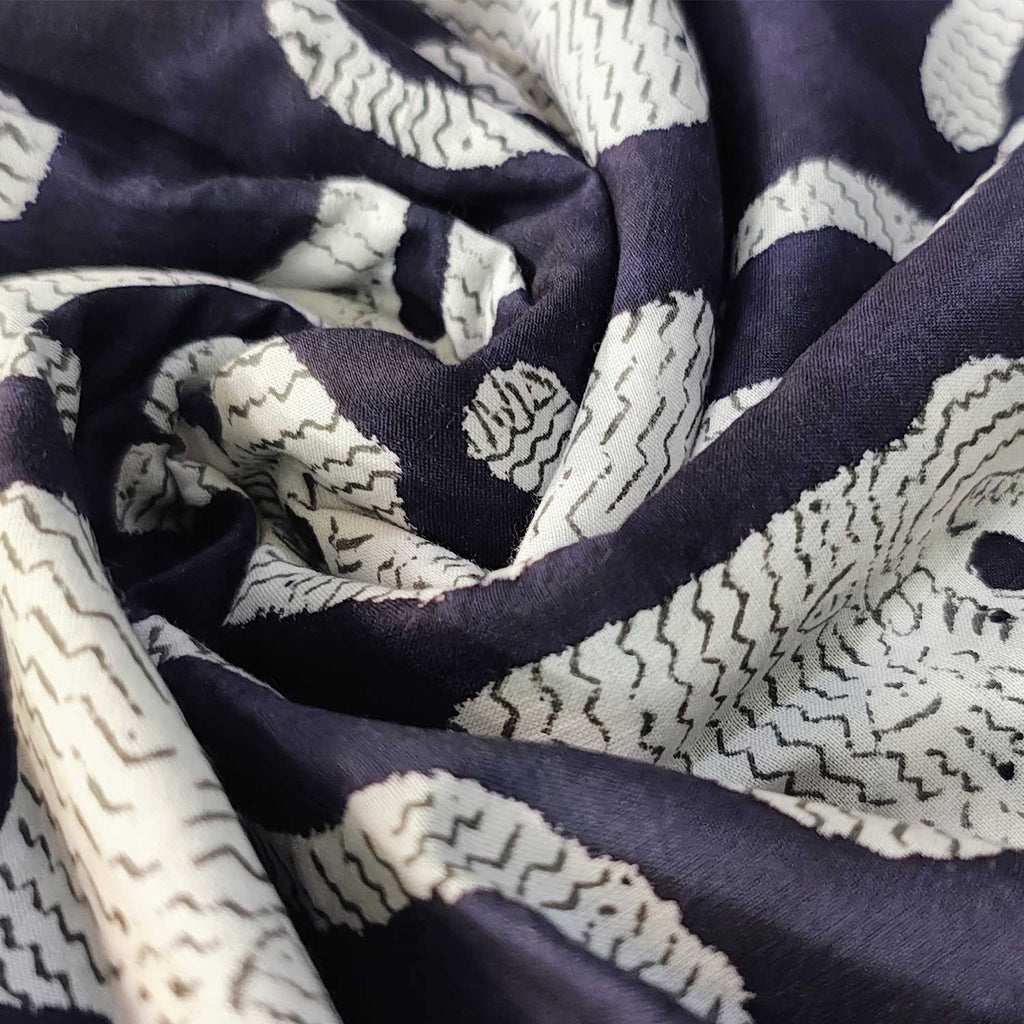 Handmade Bagru Print Textile – Black Tiger Print Cotton Material