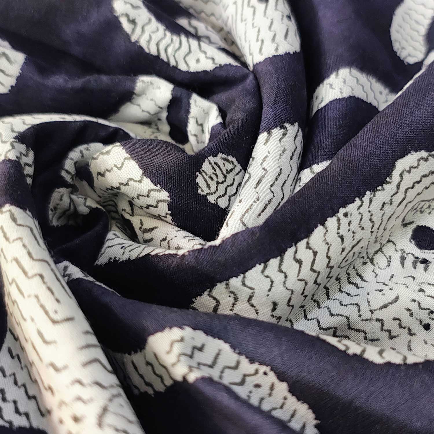 Handmade Bagru Print Textile – Black Tiger Print Cotton Material