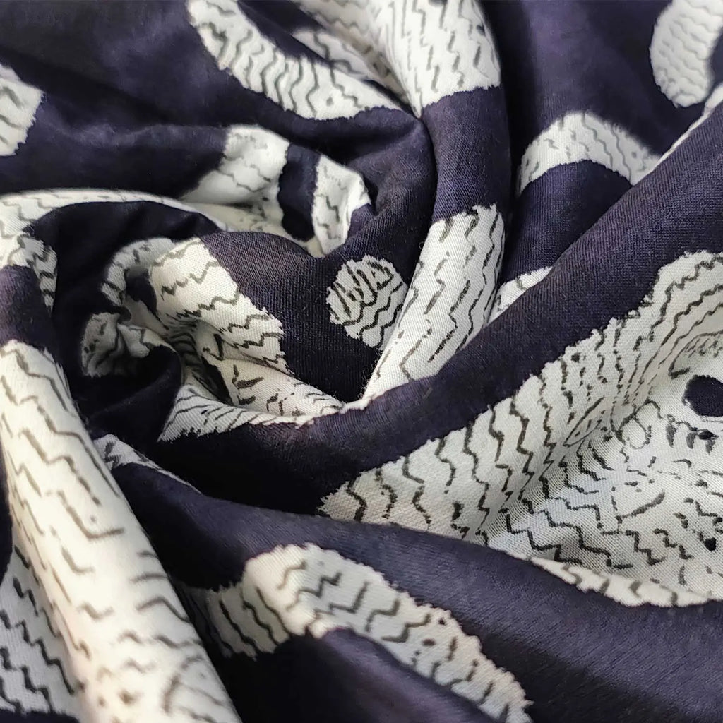 Sanganeri Hand Block Print Cotton Fabric – Black Tiger Print
