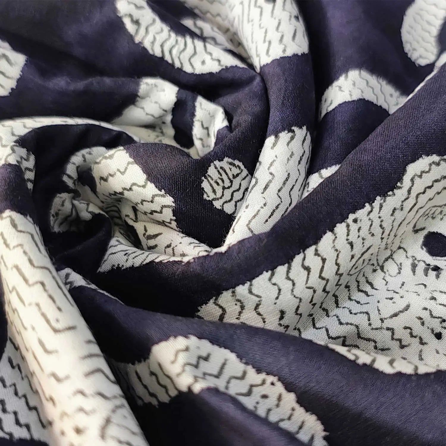 Handmade Bagru Print Textile – Black Tiger Print Cotton Material