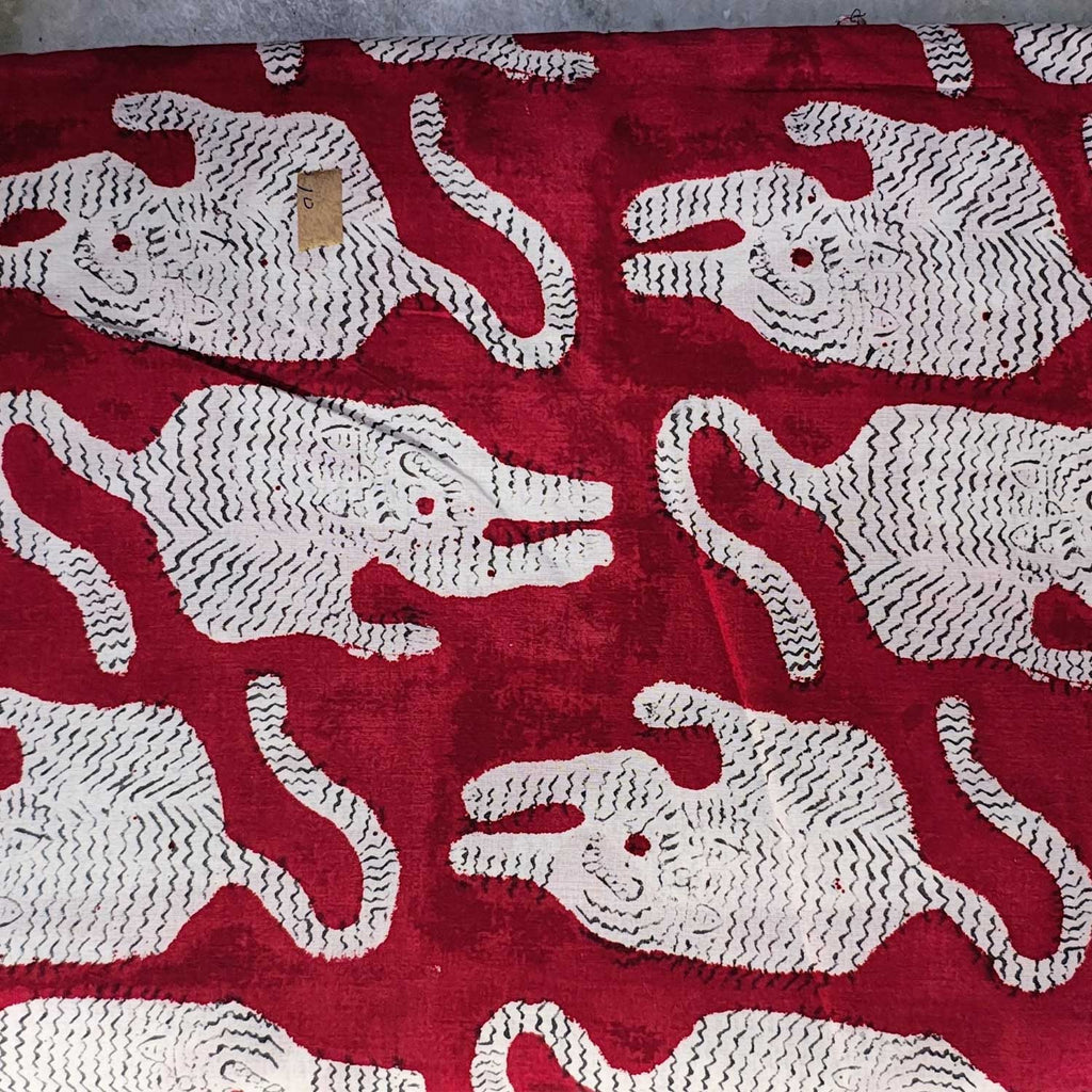 Handmade Bagru Print Textile – Red Tiger Print Cotton Material