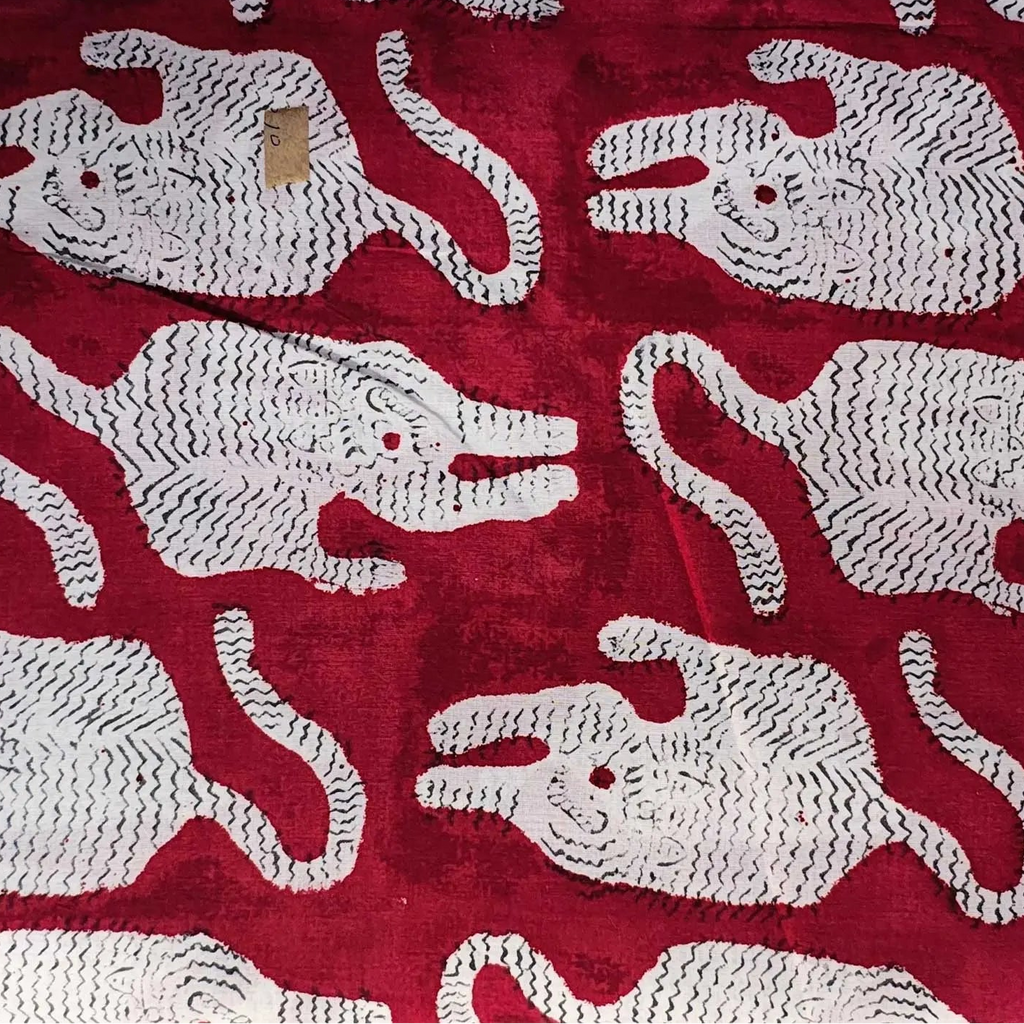 Sanganeri Hand Block Print Cotton Fabric – Red Tiger Print